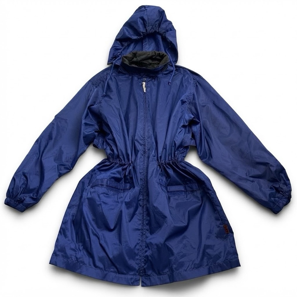 Vtg Woolrich Hooded Rain Jacket Womens S Blue Windbreaker Coat Y2k Granola Girl